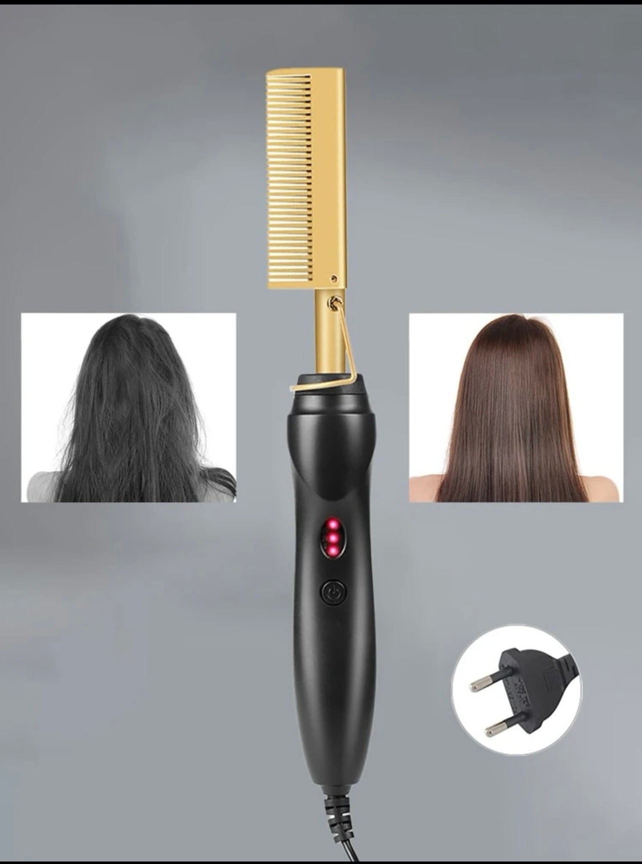 Professional Heat Ceramic Press Comb for Hair, Straightener - 450F High Heat with Dual Voltage - 20 Adjustable Heat-Settings, 30 Min Auto Shut-Off, Gold