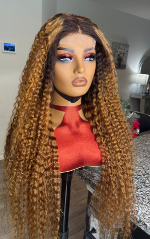 Ombre Blonde Long Kinky Curly Glueless 180% Density