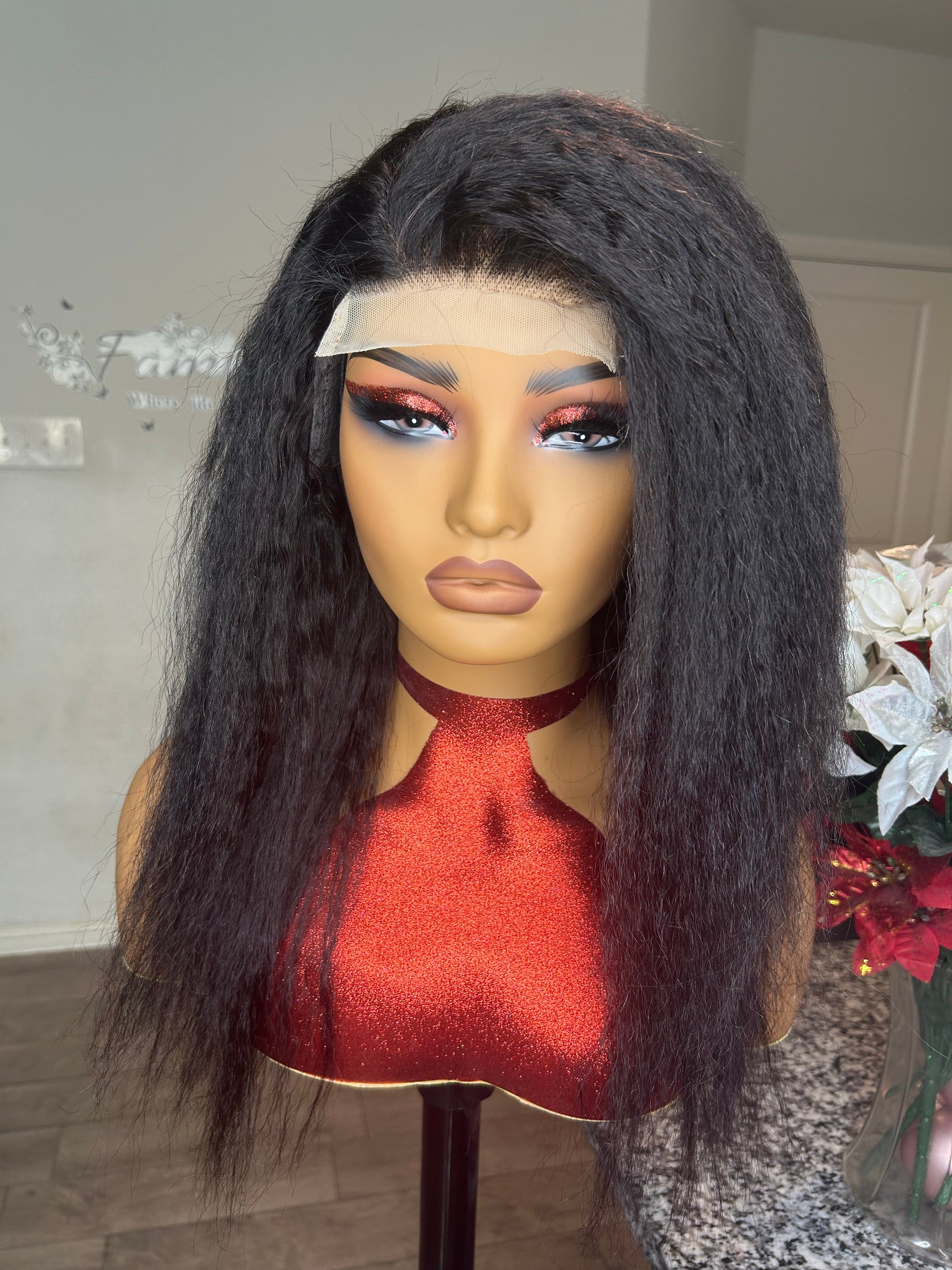 Kinky straight wig 4x4 human hair