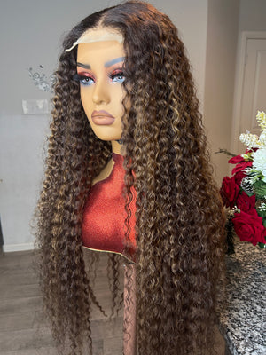 Mirawig2 4x4 lace frontal wig highlights wig human hair wigs curly ombre colored honey blonde water wave 13x4 deep wave frontal wig