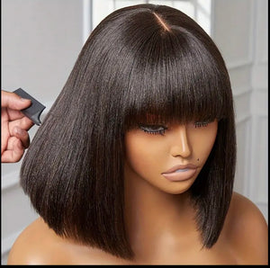 Brazilian kinky Straight Wigs with 4x4 Lace Closure - Short Bob wig