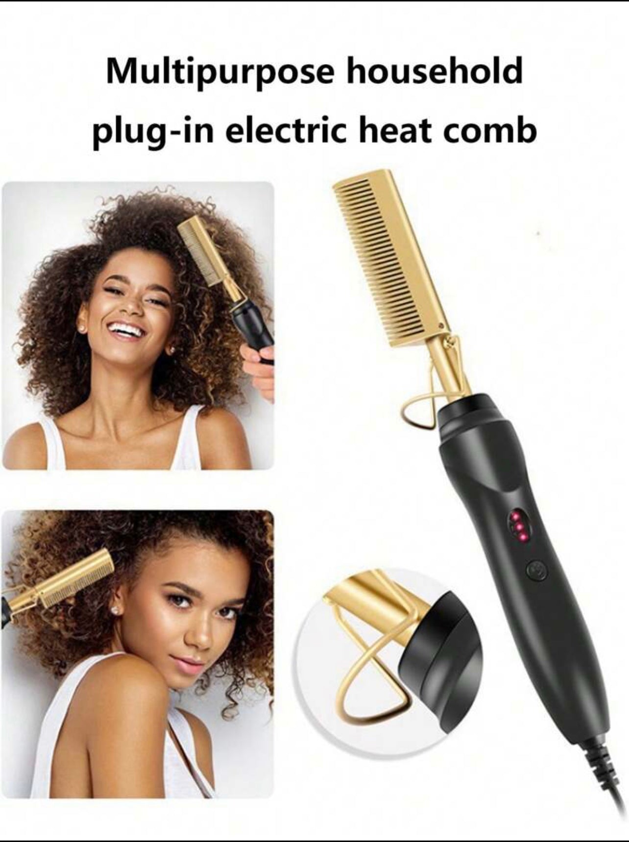 Professional Heat Ceramic Press Comb for Hair, Straightener - 450F High Heat with Dual Voltage - 20 Adjustable Heat-Settings, 30 Min Auto Shut-Off, Gold