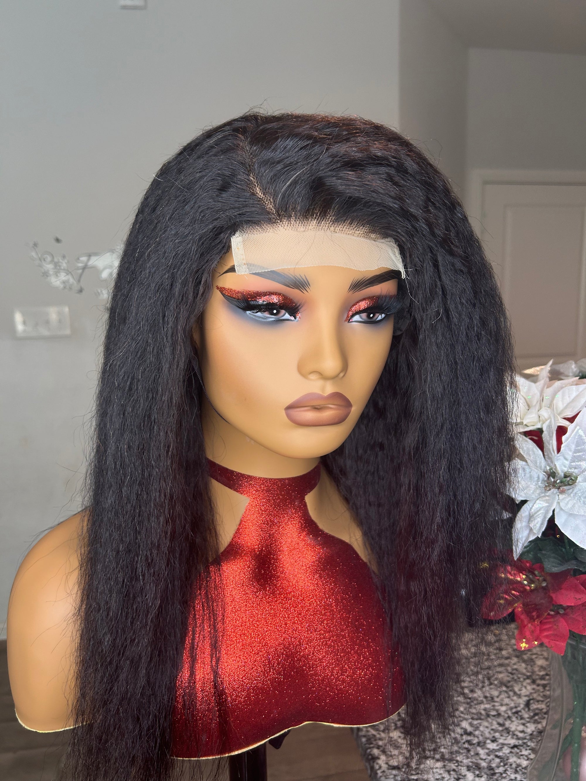 Kinky straight wig 4x4 human hair