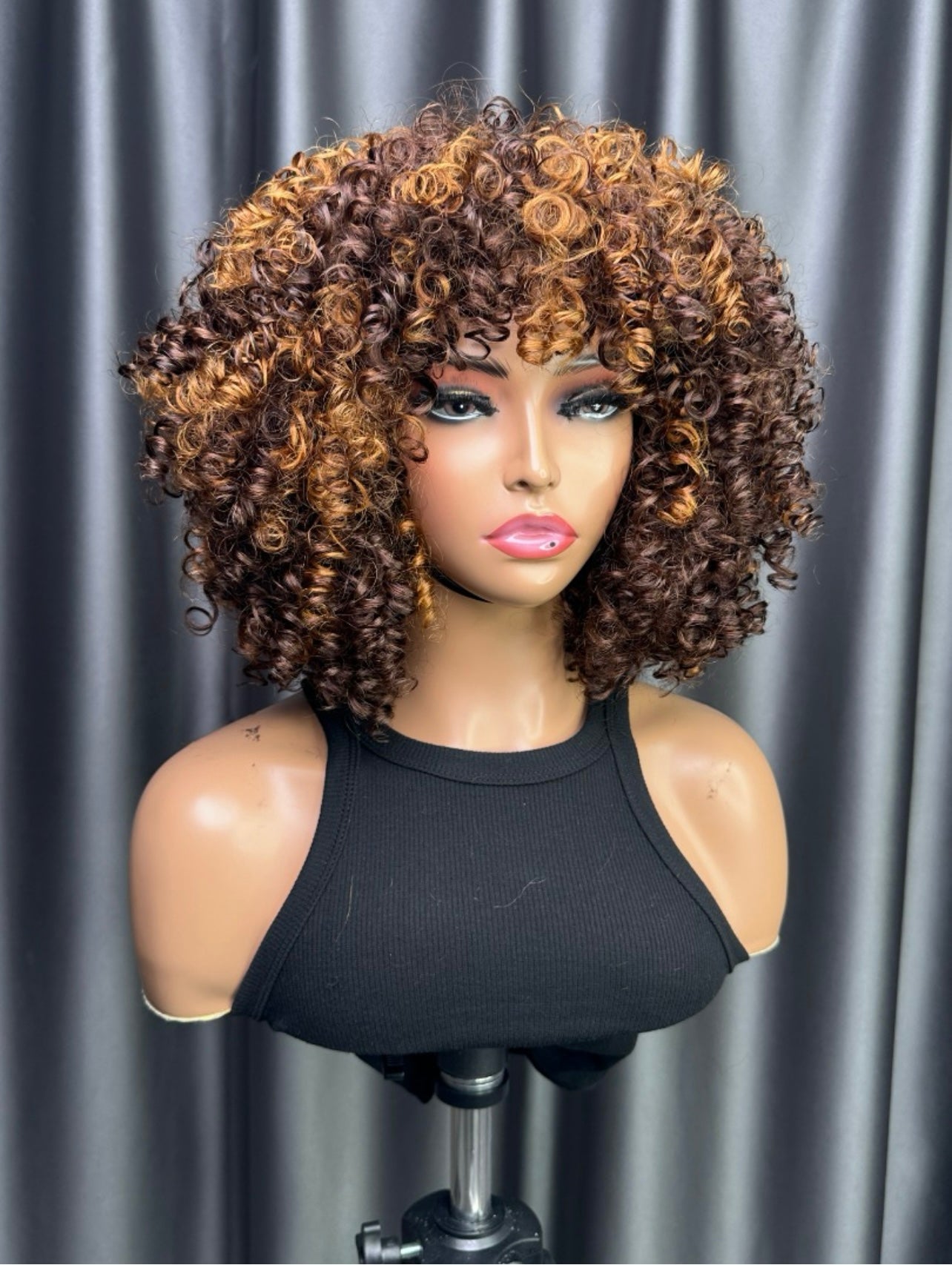 Big Afro Kinky Curly Bob Human Hair Wigs 250D Highlight Brown Short Kinky Curly Human Hair Wig With Bangs Culry