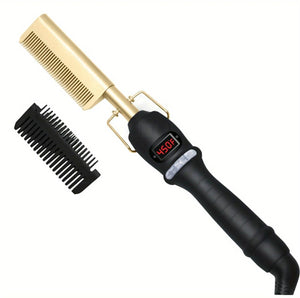 Professional Heat Ceramic Press Comb for Hair, Straightener - 450F High Heat with Dual Voltage - 20 Adjustable Heat-Settings, 30 Min Auto Shut-Off, Gold