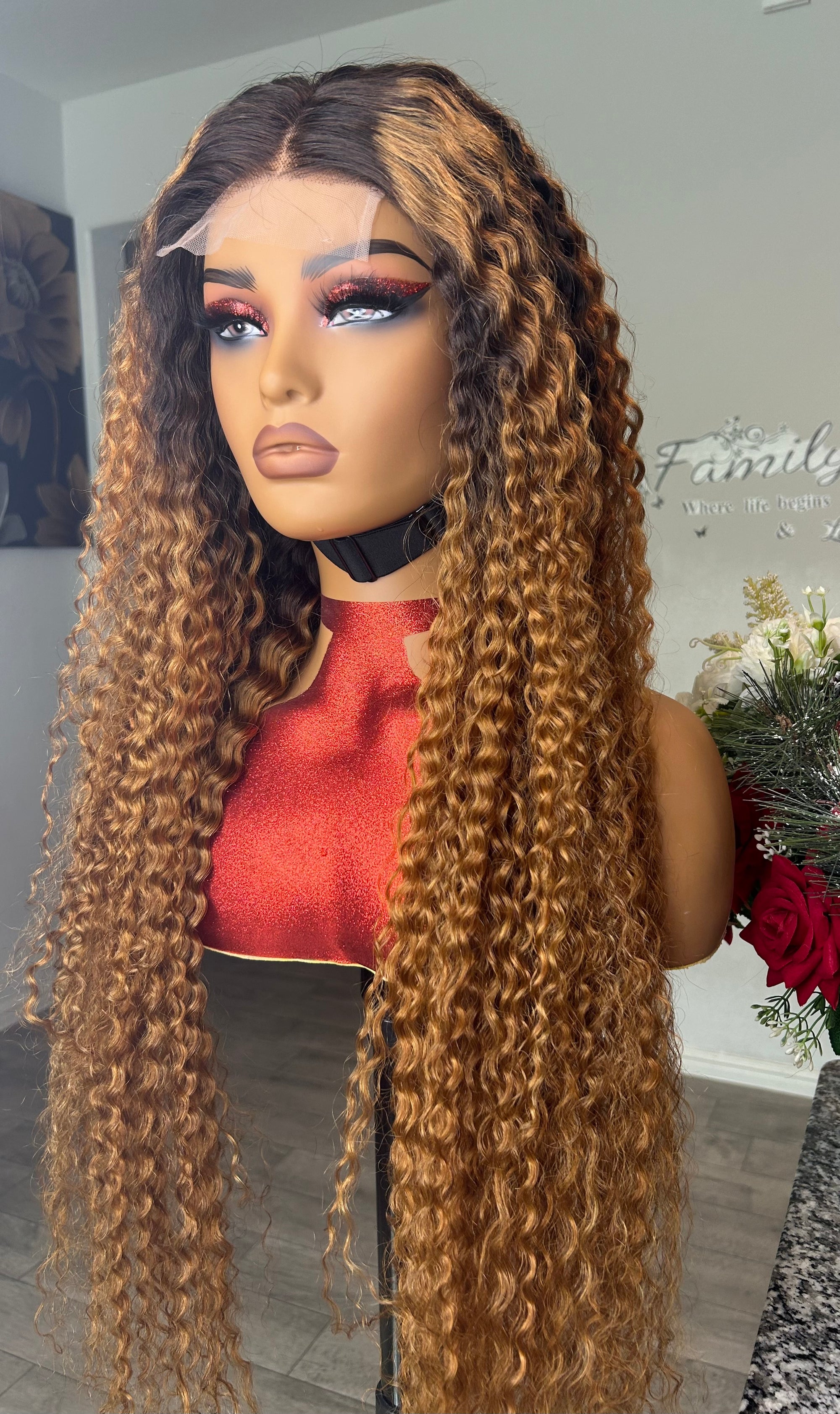 Ombre Blonde Long Kinky Curly Glueless 180% Density